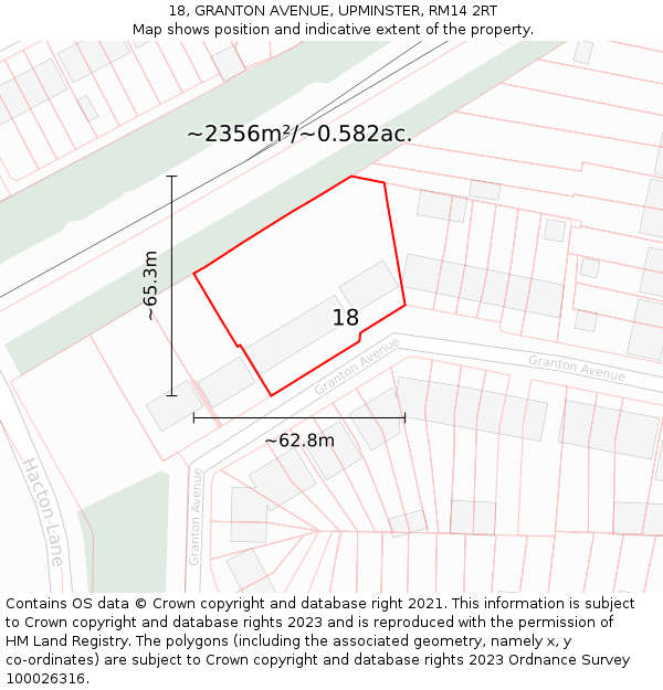18, GRANTON AVENUE, UPMINSTER, RM14 2RT: Plot and title map