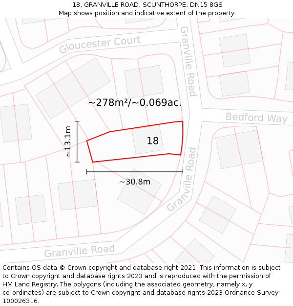 18, GRANVILLE ROAD, SCUNTHORPE, DN15 8GS: Plot and title map