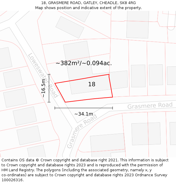 18, GRASMERE ROAD, GATLEY, CHEADLE, SK8 4RG: Plot and title map