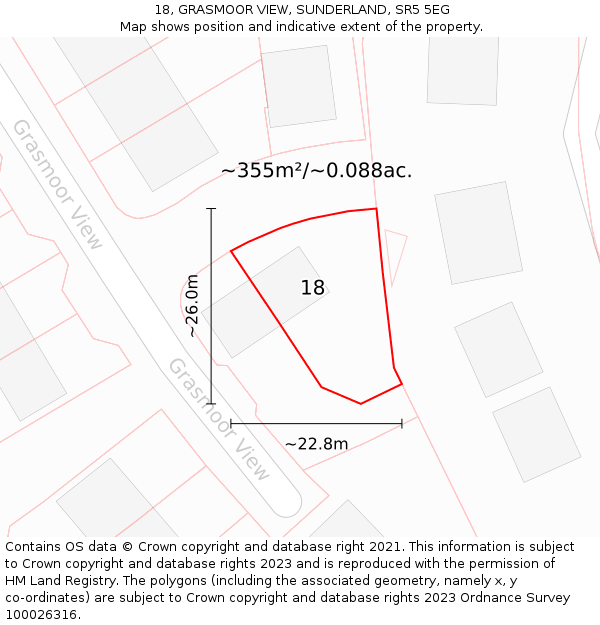 18, GRASMOOR VIEW, SUNDERLAND, SR5 5EG: Plot and title map