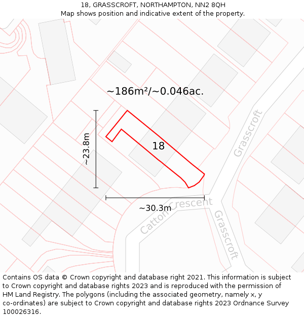 18, GRASSCROFT, NORTHAMPTON, NN2 8QH: Plot and title map