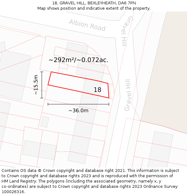 18, GRAVEL HILL, BEXLEYHEATH, DA6 7PN: Plot and title map