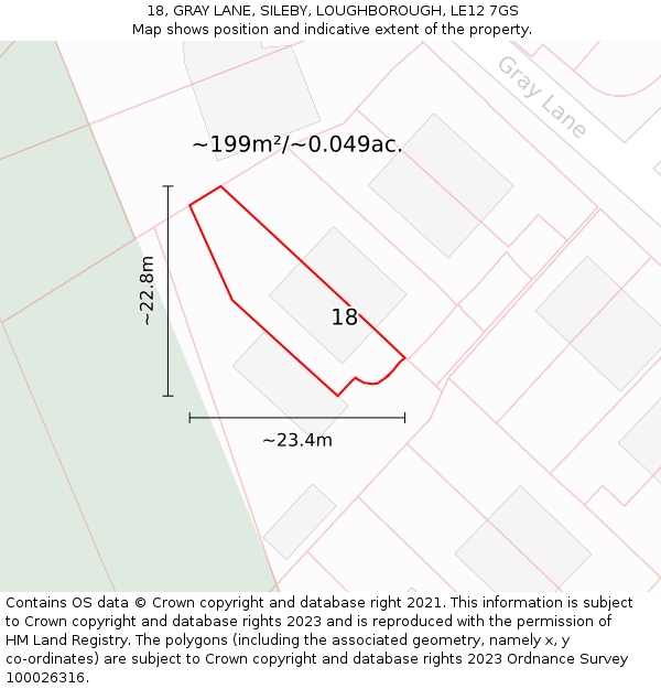 18, GRAY LANE, SILEBY, LOUGHBOROUGH, LE12 7GS: Plot and title map