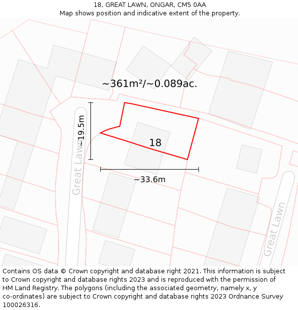 18, GREAT LAWN, ONGAR, CM5 0AA: Plot and title map