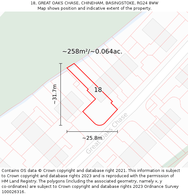 18, GREAT OAKS CHASE, CHINEHAM, BASINGSTOKE, RG24 8WW: Plot and title map