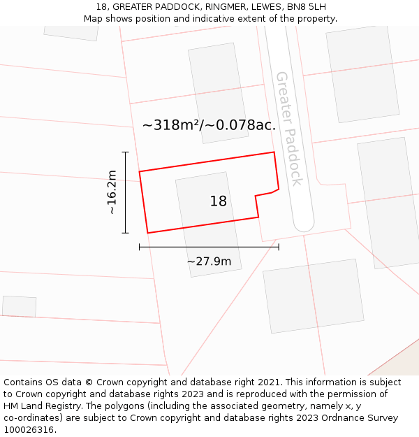 18, GREATER PADDOCK, RINGMER, LEWES, BN8 5LH: Plot and title map