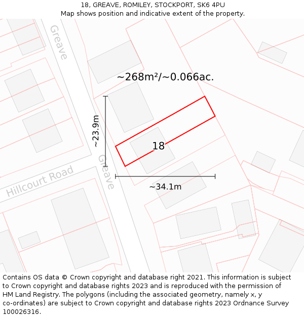 18, GREAVE, ROMILEY, STOCKPORT, SK6 4PU: Plot and title map