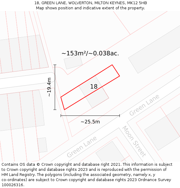 18, GREEN LANE, WOLVERTON, MILTON KEYNES, MK12 5HB: Plot and title map