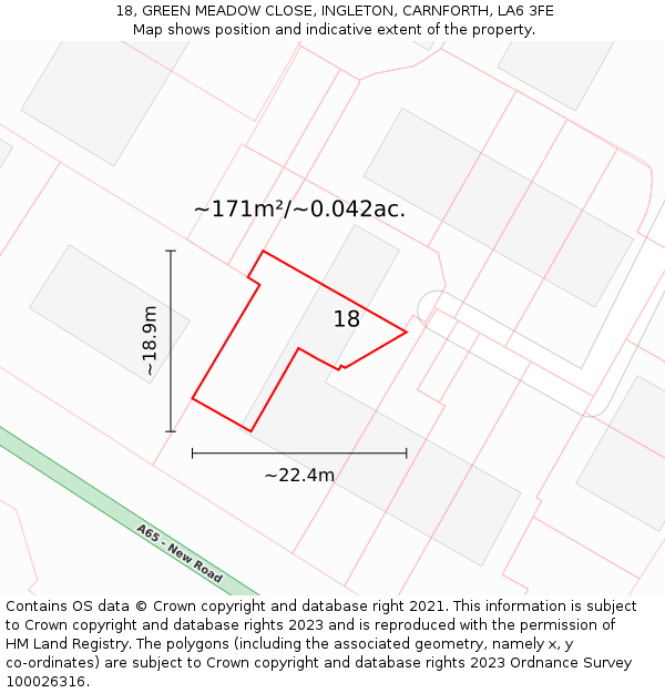 18, GREEN MEADOW CLOSE, INGLETON, CARNFORTH, LA6 3FE: Plot and title map