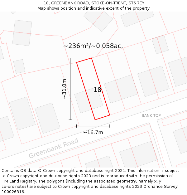 18, GREENBANK ROAD, STOKE-ON-TRENT, ST6 7EY: Plot and title map