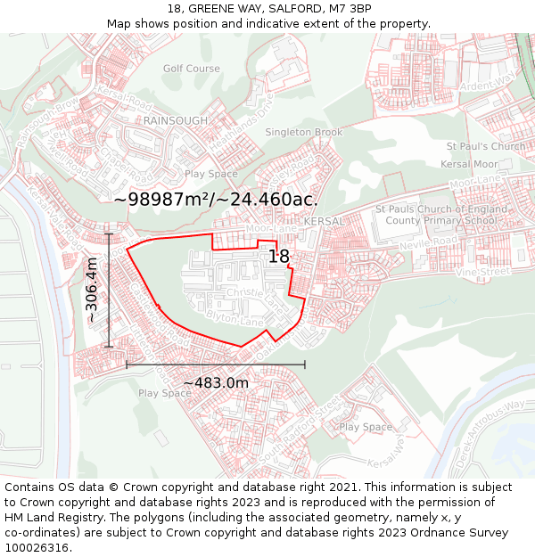 18, GREENE WAY, SALFORD, M7 3BP: Plot and title map