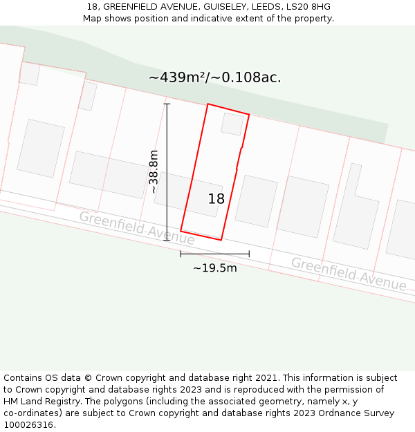 18, GREENFIELD AVENUE, GUISELEY, LEEDS, LS20 8HG: Plot and title map