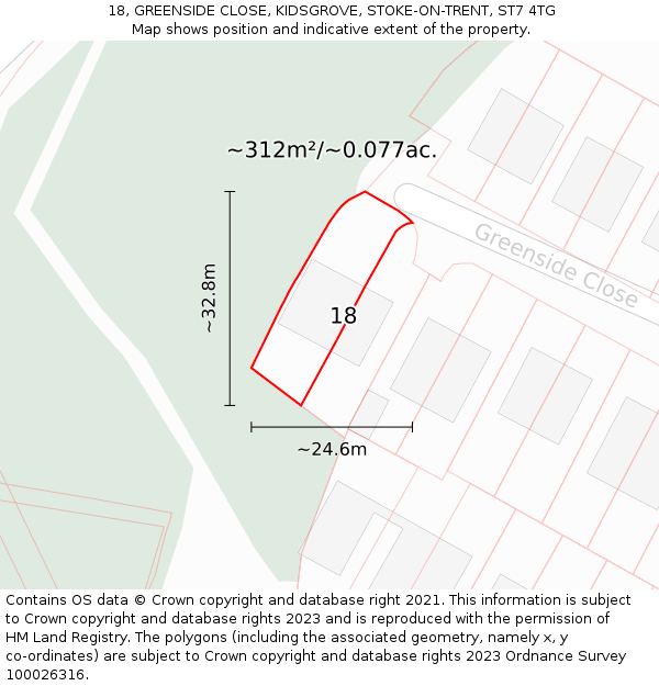 18, GREENSIDE CLOSE, KIDSGROVE, STOKE-ON-TRENT, ST7 4TG: Plot and title map