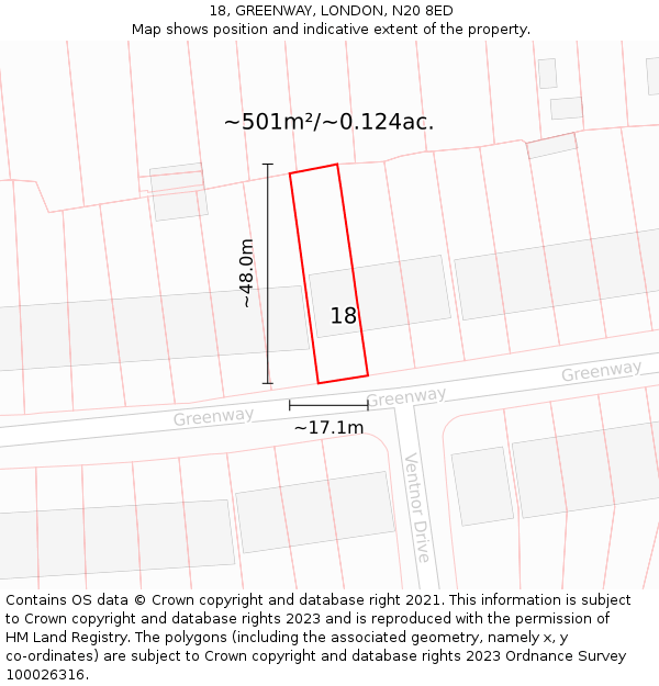 18, GREENWAY, LONDON, N20 8ED: Plot and title map