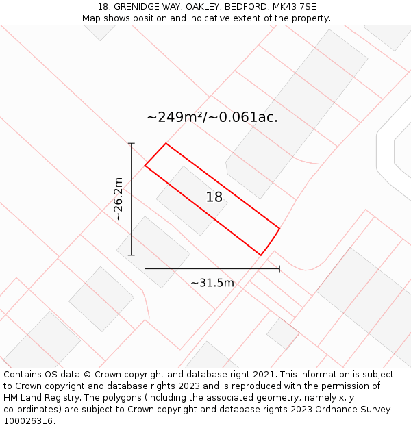 18, GRENIDGE WAY, OAKLEY, BEDFORD, MK43 7SE: Plot and title map