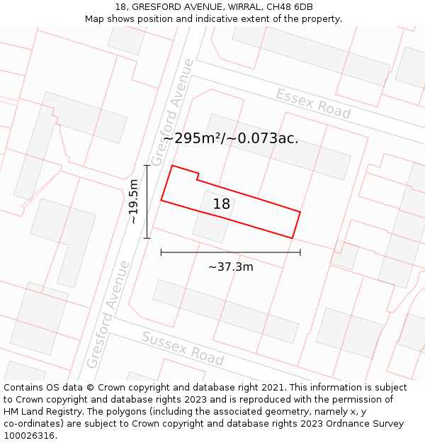 18, GRESFORD AVENUE, WIRRAL, CH48 6DB: Plot and title map