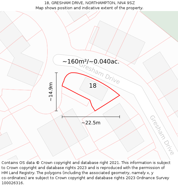 18, GRESHAM DRIVE, NORTHAMPTON, NN4 9SZ: Plot and title map