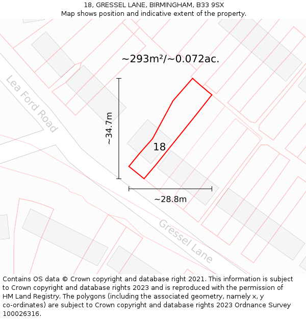 18, GRESSEL LANE, BIRMINGHAM, B33 9SX: Plot and title map