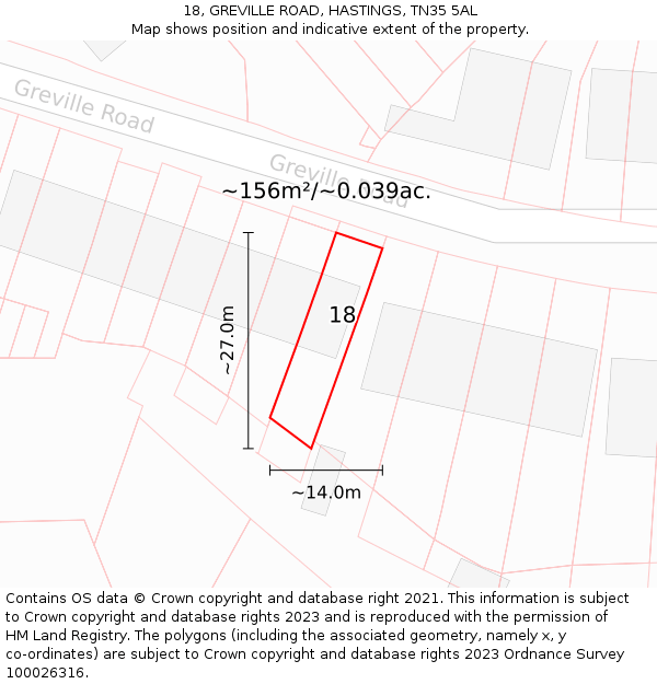 18, GREVILLE ROAD, HASTINGS, TN35 5AL: Plot and title map