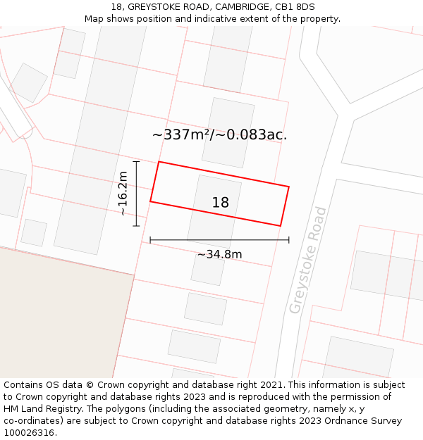 18, GREYSTOKE ROAD, CAMBRIDGE, CB1 8DS: Plot and title map