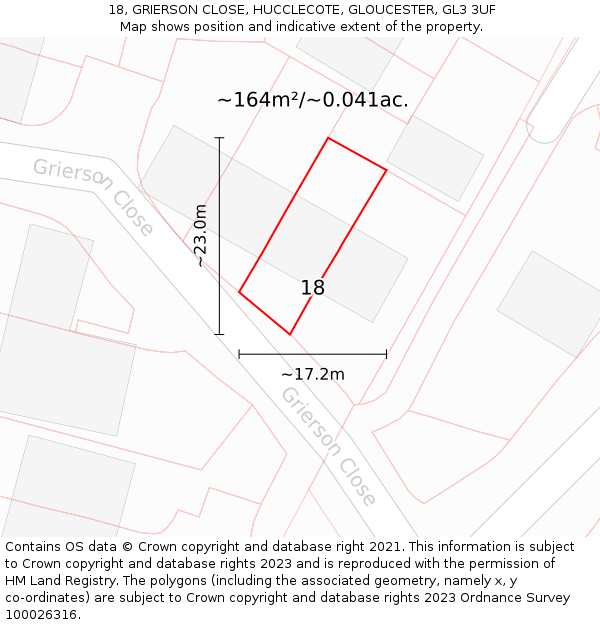 18, GRIERSON CLOSE, HUCCLECOTE, GLOUCESTER, GL3 3UF: Plot and title map