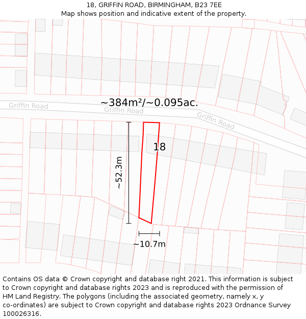18, GRIFFIN ROAD, BIRMINGHAM, B23 7EE: Plot and title map