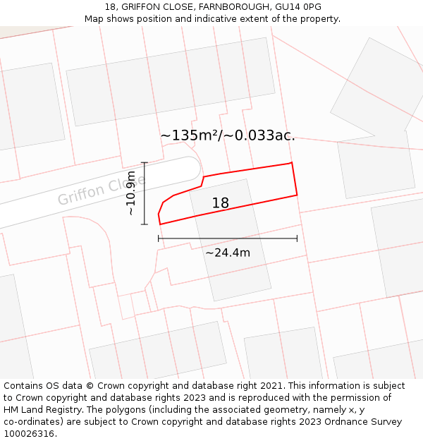 18, GRIFFON CLOSE, FARNBOROUGH, GU14 0PG: Plot and title map