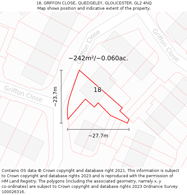 18, GRIFFON CLOSE, QUEDGELEY, GLOUCESTER, GL2 4NQ: Plot and title map