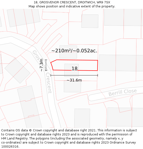 18, GROSVENOR CRESCENT, DROITWICH, WR9 7SX: Plot and title map