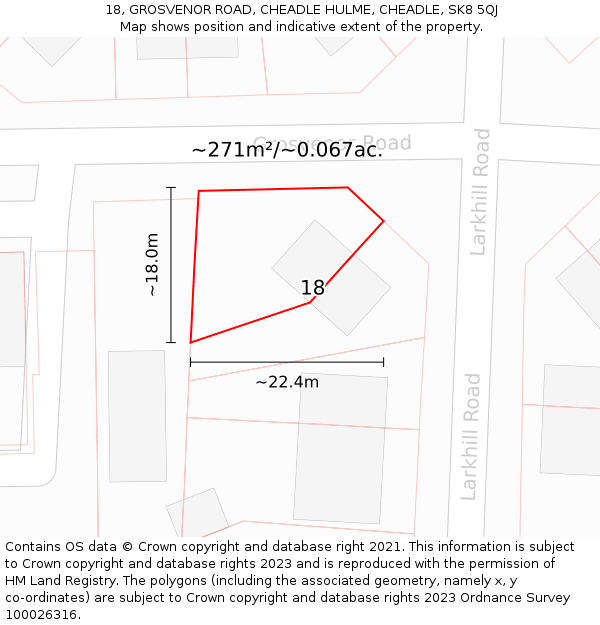 18, GROSVENOR ROAD, CHEADLE HULME, CHEADLE, SK8 5QJ: Plot and title map