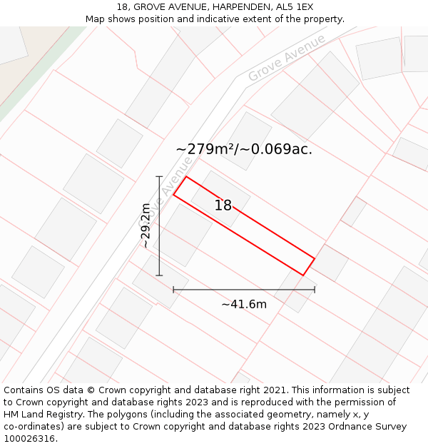 18, GROVE AVENUE, HARPENDEN, AL5 1EX: Plot and title map