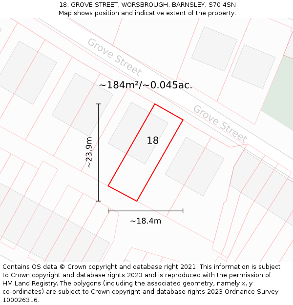 18, GROVE STREET, WORSBROUGH, BARNSLEY, S70 4SN: Plot and title map