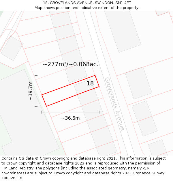 18, GROVELANDS AVENUE, SWINDON, SN1 4ET: Plot and title map