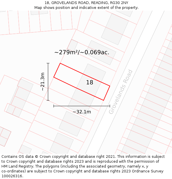 18, GROVELANDS ROAD, READING, RG30 2NY: Plot and title map