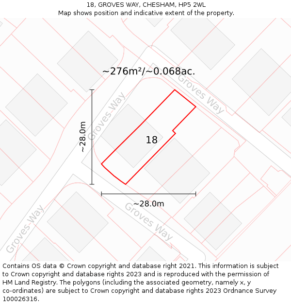 18, GROVES WAY, CHESHAM, HP5 2WL: Plot and title map