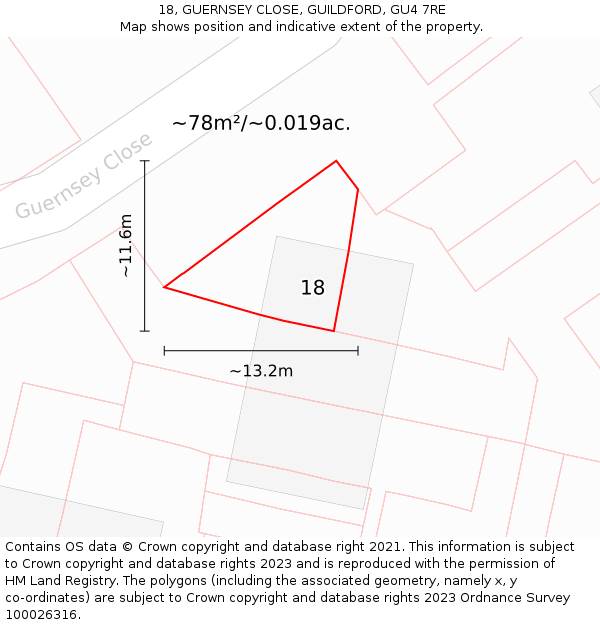 18, GUERNSEY CLOSE, GUILDFORD, GU4 7RE: Plot and title map