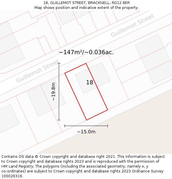 18, GUILLEMOT STREET, BRACKNELL, RG12 8ER: Plot and title map