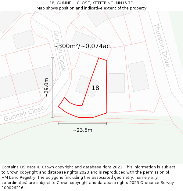 18, GUNNELL CLOSE, KETTERING, NN15 7DJ: Plot and title map
