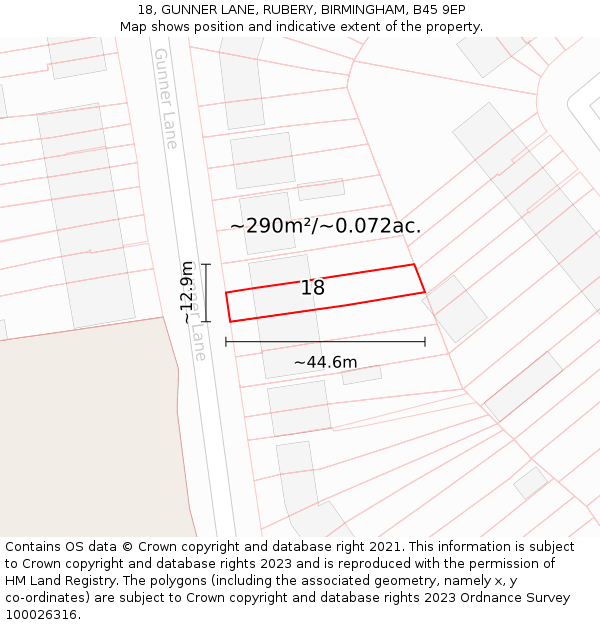 18, GUNNER LANE, RUBERY, BIRMINGHAM, B45 9EP: Plot and title map