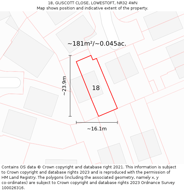 18, GUSCOTT CLOSE, LOWESTOFT, NR32 4WN: Plot and title map