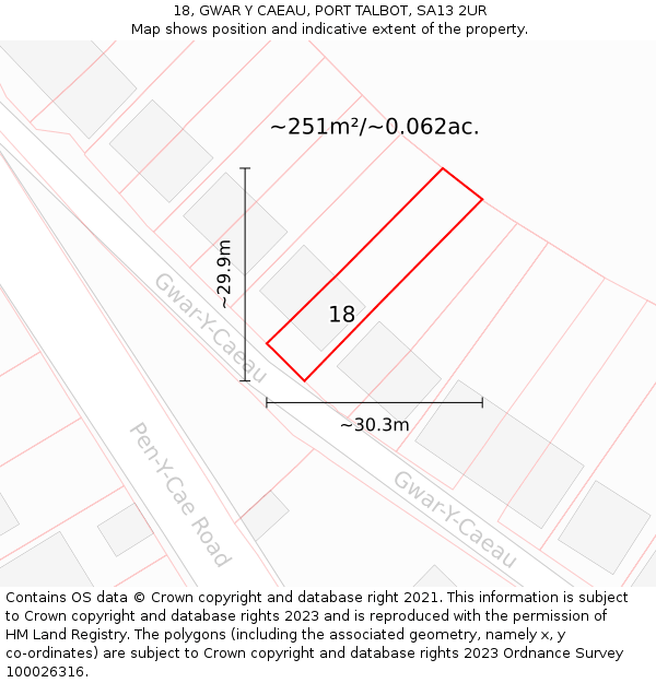 18, GWAR Y CAEAU, PORT TALBOT, SA13 2UR: Plot and title map