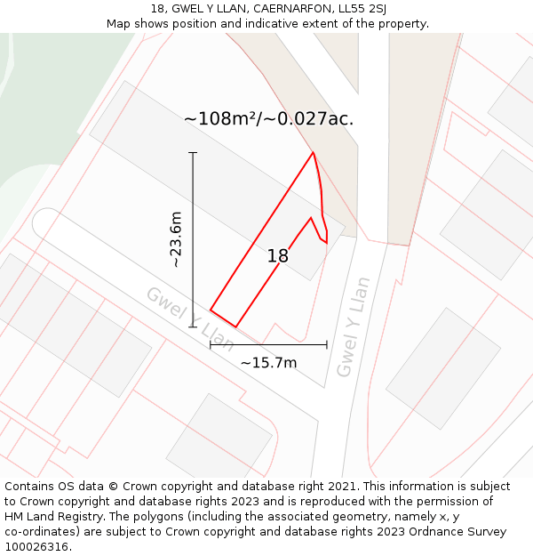 18, GWEL Y LLAN, CAERNARFON, LL55 2SJ: Plot and title map