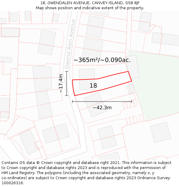 18, GWENDALEN AVENUE, CANVEY ISLAND, SS8 8JF: Plot and title map