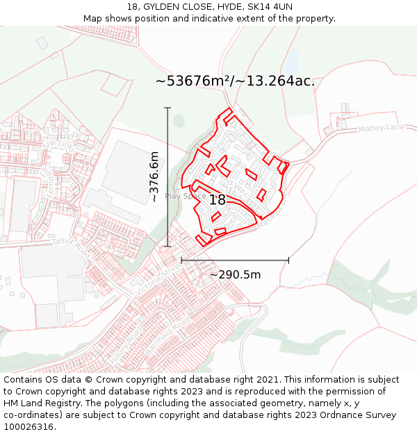 18, GYLDEN CLOSE, HYDE, SK14 4UN: Plot and title map