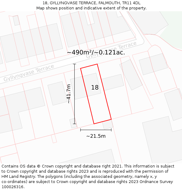 18, GYLLYNGVASE TERRACE, FALMOUTH, TR11 4DL: Plot and title map