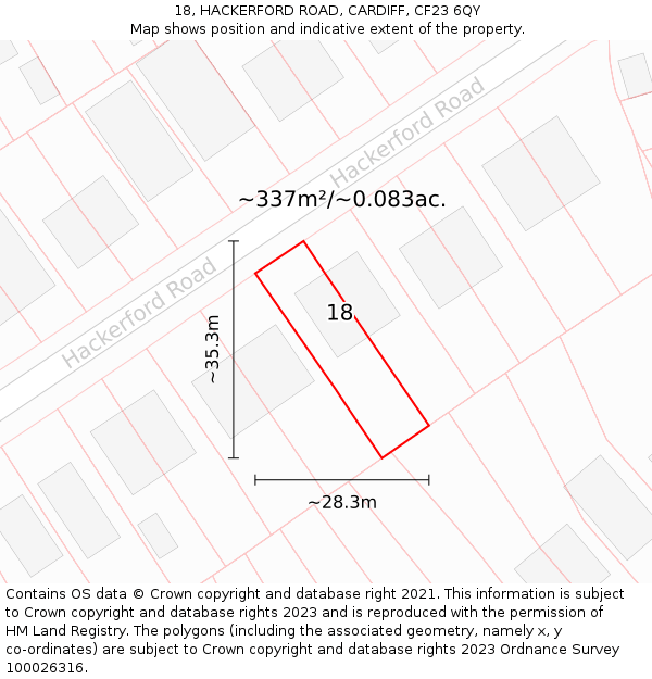 18, HACKERFORD ROAD, CARDIFF, CF23 6QY: Plot and title map