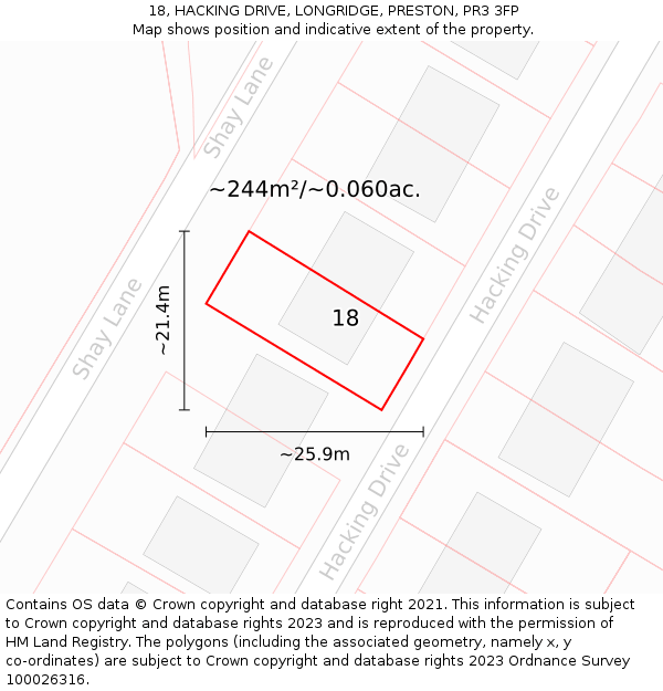 18, HACKING DRIVE, LONGRIDGE, PRESTON, PR3 3FP: Plot and title map