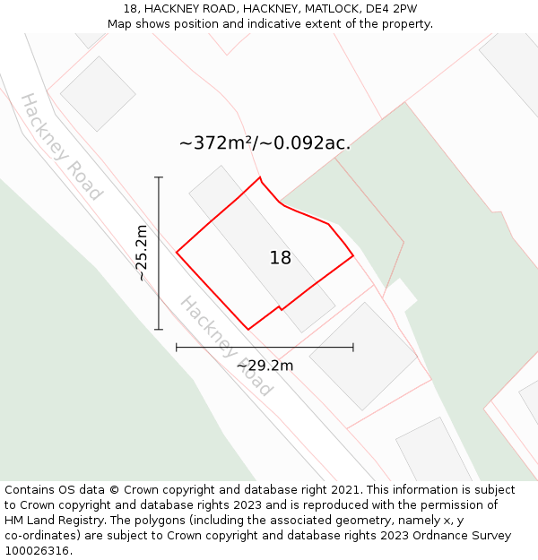 18, HACKNEY ROAD, HACKNEY, MATLOCK, DE4 2PW: Plot and title map