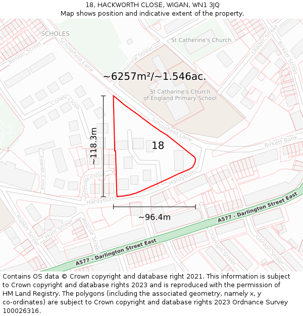 18, HACKWORTH CLOSE, WIGAN, WN1 3JQ: Plot and title map