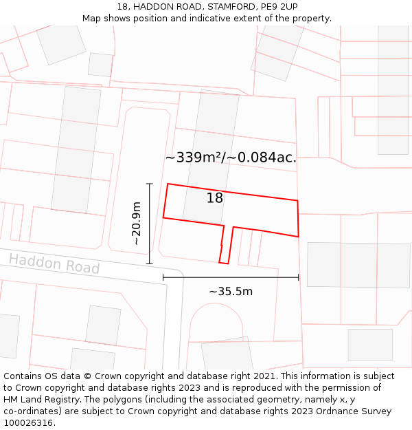 18, HADDON ROAD, STAMFORD, PE9 2UP: Plot and title map